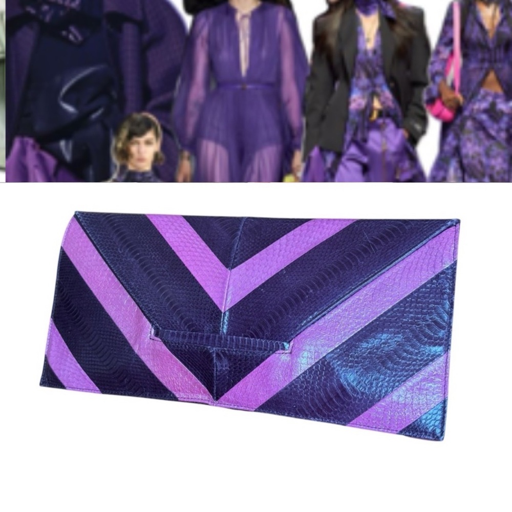 BEIRN NWT XL Envelope Clutch Pink and purple chevron in genuine snakeskin NWT